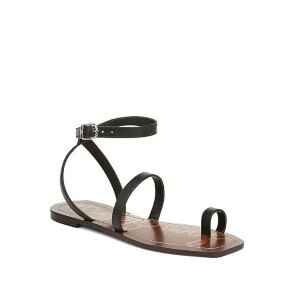 Sam Edelman Abe Square Toe Loop Ankle Strap Buckle Leather Sandals Black - Picture 1 of 11